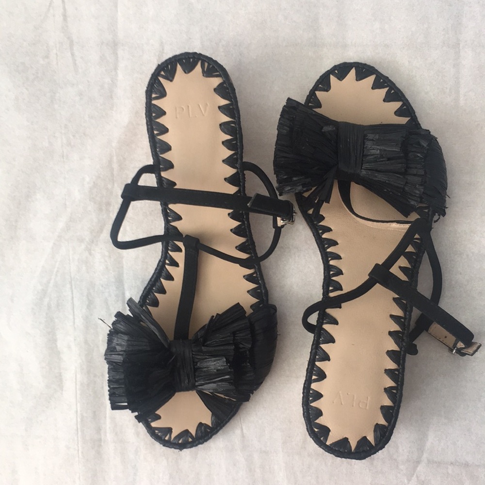 PLV black raffia sandals size 6
